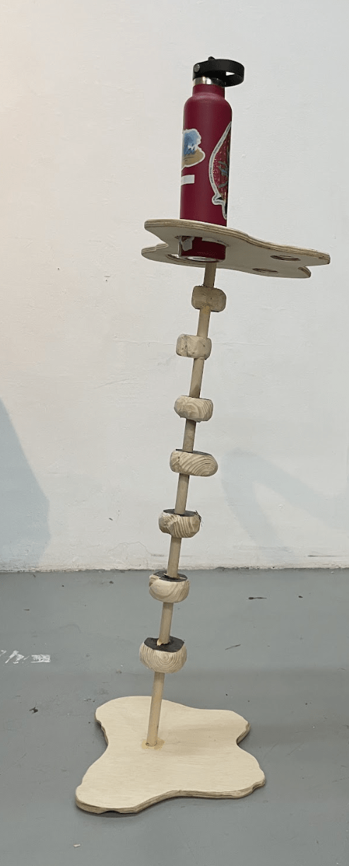 Table from the side. Top and bottom are pelvis shaped, while the middle is the "spine"