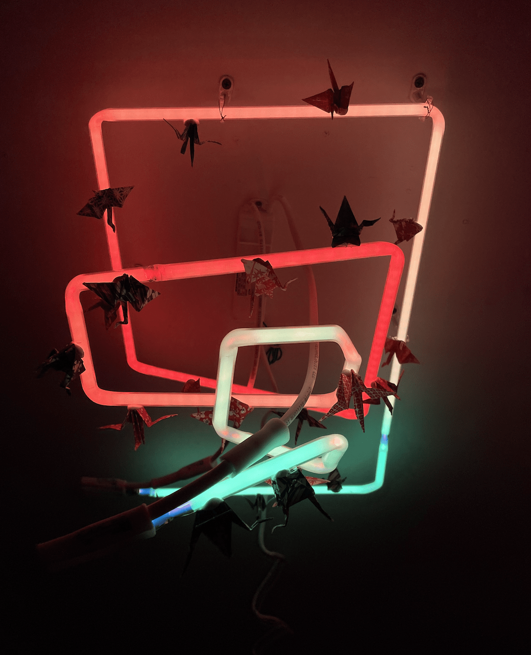 Tower of Babel neon sculpture from above